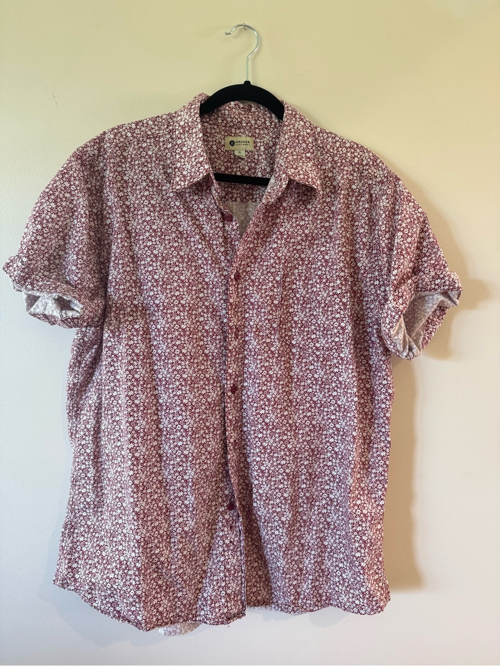 Haggar Men’s XL Short Sleeve Button Up Floral Print Shirt Red White